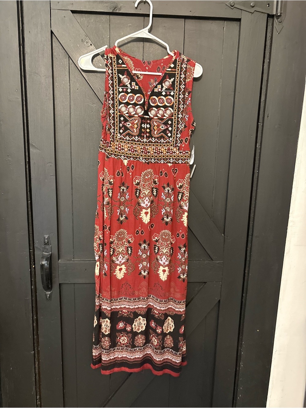 Angie Red and Black Embroidered Boho Maxi Dress